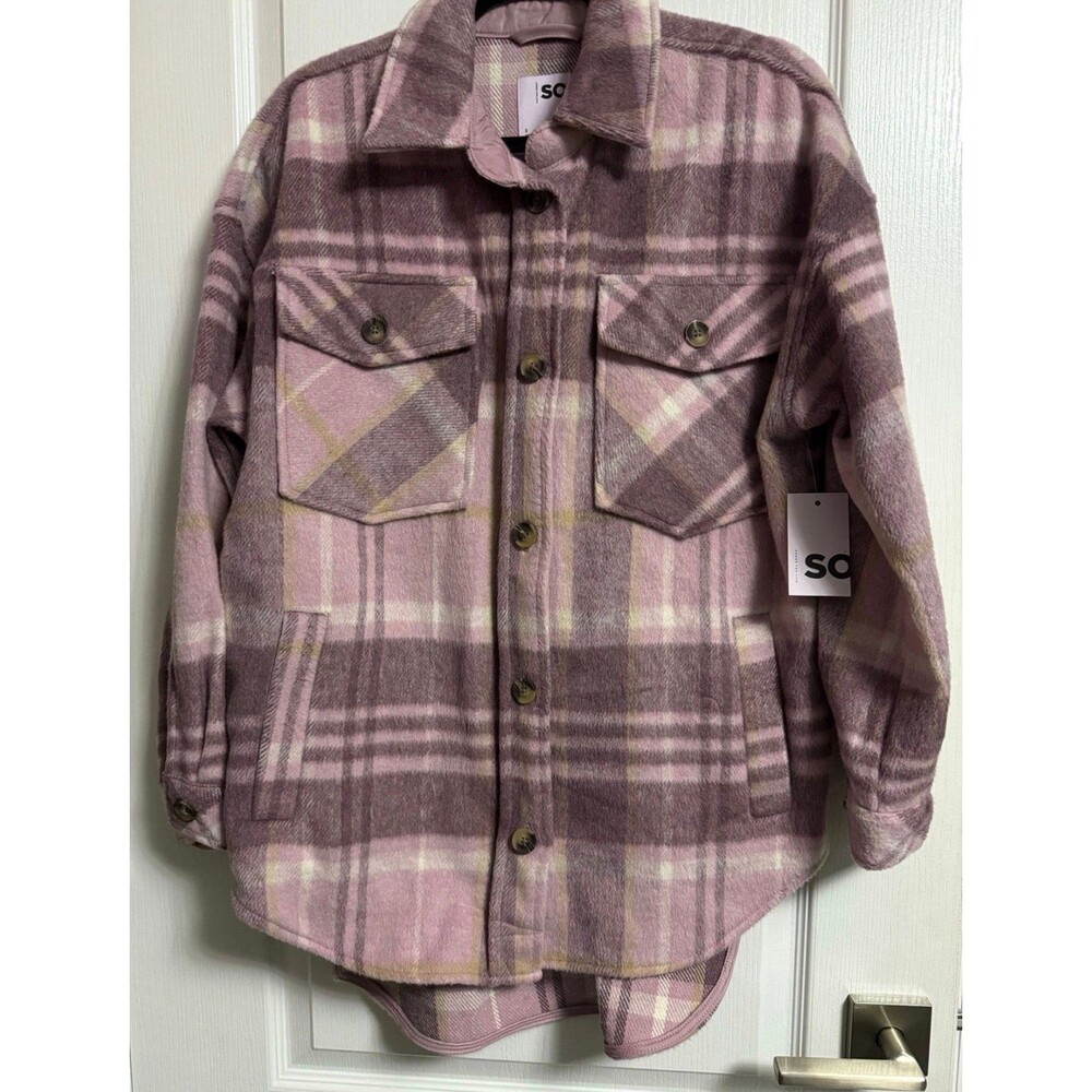 NEW Pink Plaid Flannel Shacket Size S Small Grunge Heavy Shirt Jacket